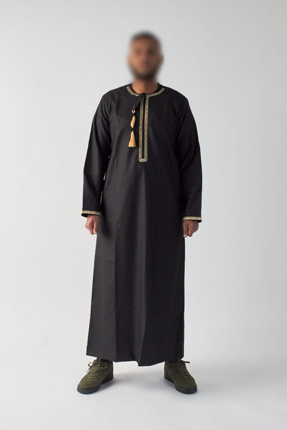 Embroidered Omani Thobe - Black