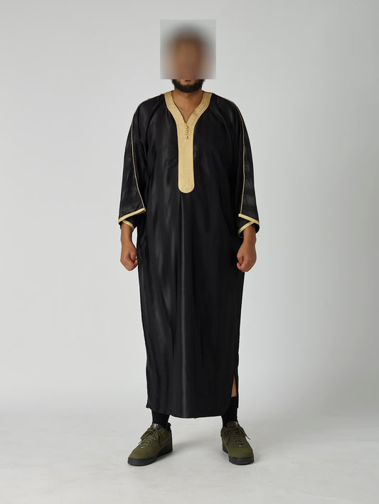 Jawhara Moroccan Gandoura - Black and Gold