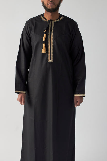 Embroidered Omani Thobe - Black