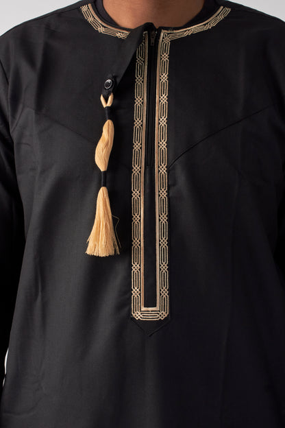 Embroidered Omani Thobe - Black