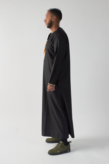 Embroidered Omani Thobe - Black